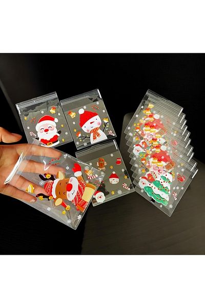 PETEK AKSESUAR 5 Pieces Transparent Christmas Christmas Gift Pack 10X10 Cm.