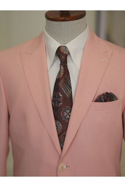 LONATOLİA Men's Premium Italian Style Slim Fit Pink Jacket - Punto Stitching, Bag Pocket, Half Lined