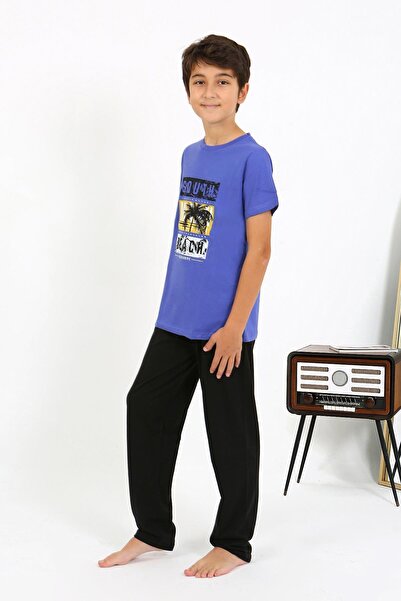 Akbeniz Boy Combed Cotton Pajamas Set - Short Sleeve, Saks 20758