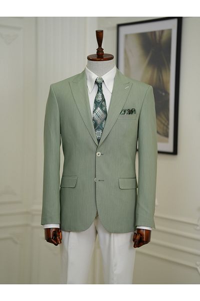 LONATOLİA Men's Premium Italian Style Slim Fit Bag Pocket Half Lined Water Green Jacket