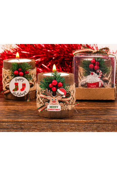 Happy times favors 5 Adet Kişiye Özel Yılbaşı Ahşap Mumluk | Unutulmaz Hediyeler