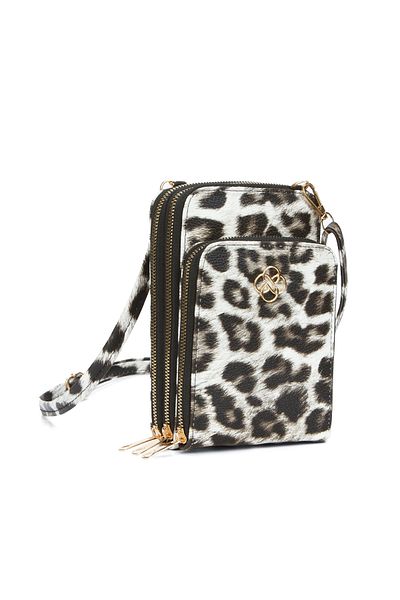 Newish Polo Geantă de mână și de umăr pentru femei, din piele de căprioară leopard, Bella