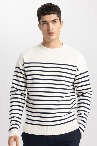 DeFacto Relax Fit Striped Crew Neck Knitwear Sweater A9638Ax24Sp