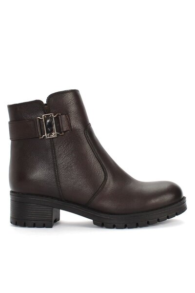 Celal Gültekin Kadın Kahverengi Fermuarlı Tokalı Deri Bot