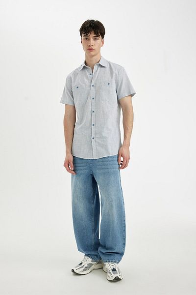 DeFacto Slim Fit Slim Fit памучна риза с къс ръкав C7361Ax24Sm