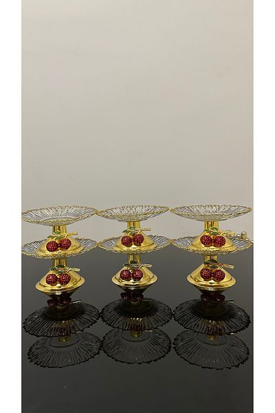 USD HOME 6-Piece Cherry Accessory Pedestal Gilded Cookie Serving Plate 13cm