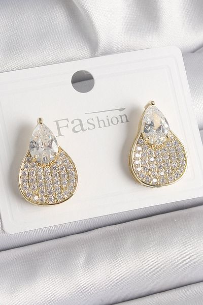 SeyCey.co Brass Gold Color Zircon Stone Drop Model Women's Earrings