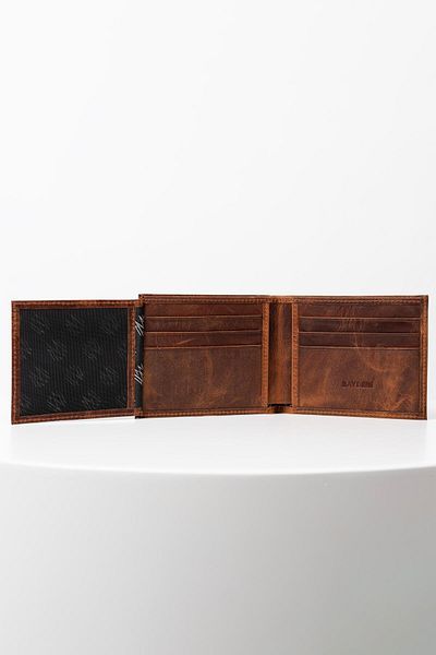 BAYDERİ Мъжки портфейл от естествена кожа в кафяв цвят, специална опаковка