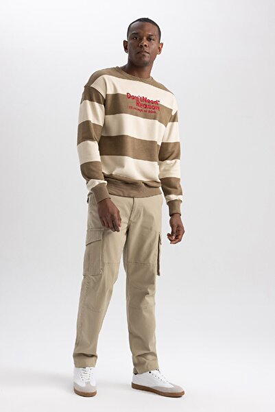 DeFacto Boxy Fit Bisiklet Yaka Çizgili Baskılı Sweatshirt A5799ax23au
