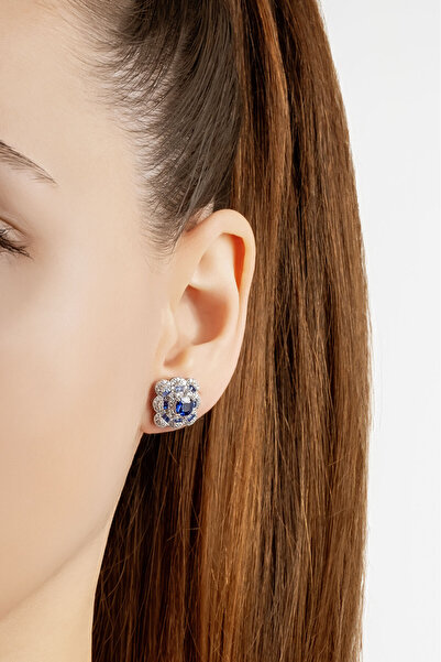 So CHIC... Safir Çiçeği 18 Ayar Beyaz Altın Kaplama Gümüş Küpe