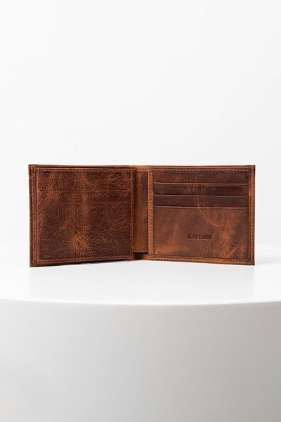 BAYDERİ Мъжки портфейл от естествена кожа в кафяв цвят, специална опаковка