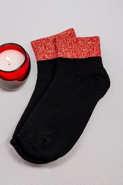 Tozlu Yaka Shiny Glitter Thermal Terry Women's Socks - 1 Pair Red Color