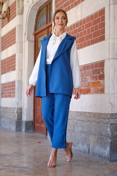 KÜÇÜĞÜM BUTİK Set vestă și pantaloni de iarnă cu efect de lână albastru indigo (vestă-pantaloni)