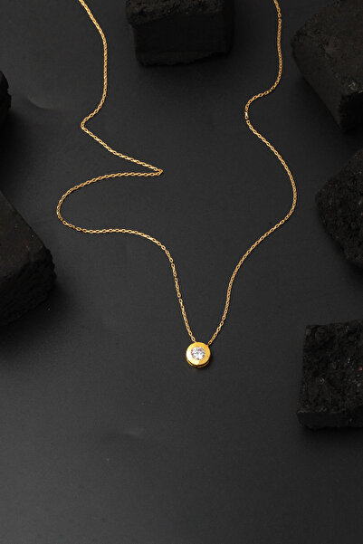 Bilezikci Tek Taşlı Kolye Küpeli 22 Ayar Altın Takı Seti