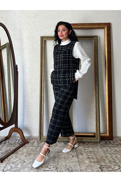 KÜÇÜĞÜM BUTİK Set vestă-pantaloni din tweed negru (VEST-PANTALONI)