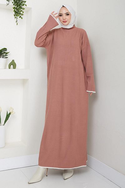 hafsamina Ισπανικό Πλεκτό Φόρεμα Dusty Rose HM2523
