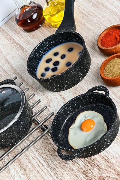 FİTHOME Mini Granite Cookware Set 4 Pieces Fireproof Nonstick Set