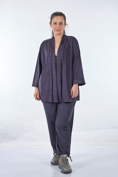 Vedi -Bb Oversize Velvet Jacket Suit - Minimalist Casual Style - 3/4 Sleeve