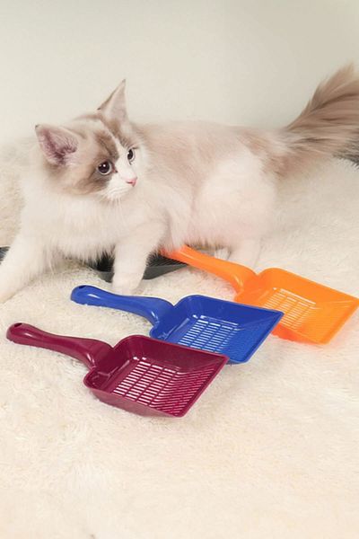 GOBYPET Red Plastic Cat Litter Shovel - Spaced, Cleaning and Screening Shovel