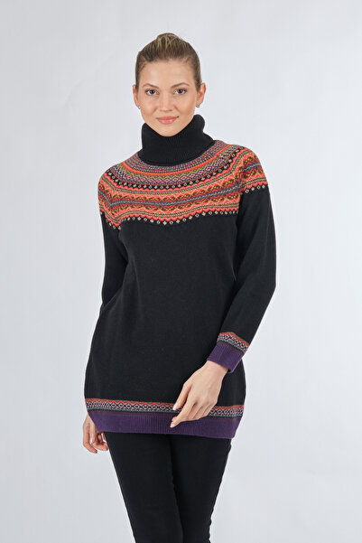 Desen Boğazlı Yaka Li Uzun Kollu Siyah Kadın Tunik 22222053