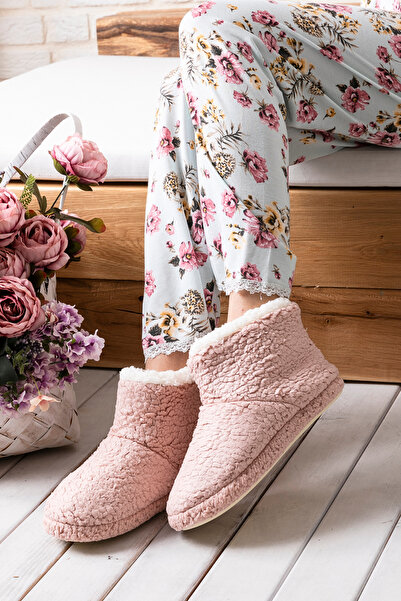 Golder Kadın Panduf Ev Botu Kışlık Ev Ayakkabısı Efektli Yumuşak Sessiz Taban RED0001