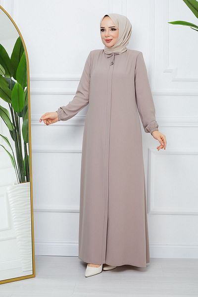 MODA ESRE FASHION Hijab Îmbrăcăminte țesătură creponata Ferace Guler Lace-up Mink