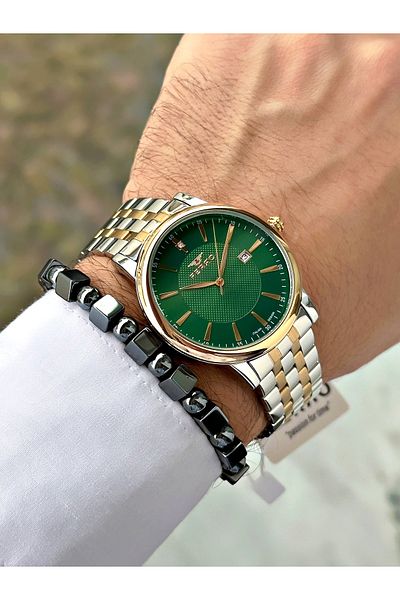 FERRO Silver Color Square Simple Model Classic Men's Wrist Watch + Bracelet
