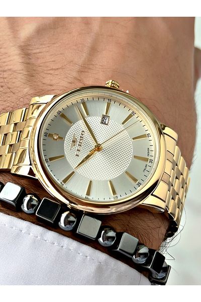 FERRO Gold Color Square Simple Model Classic Men's Wrist Watch + Bracelet