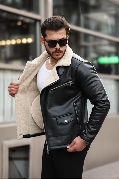 Boymen Men's North Leather Coat Winter Leather Jacket Windproof