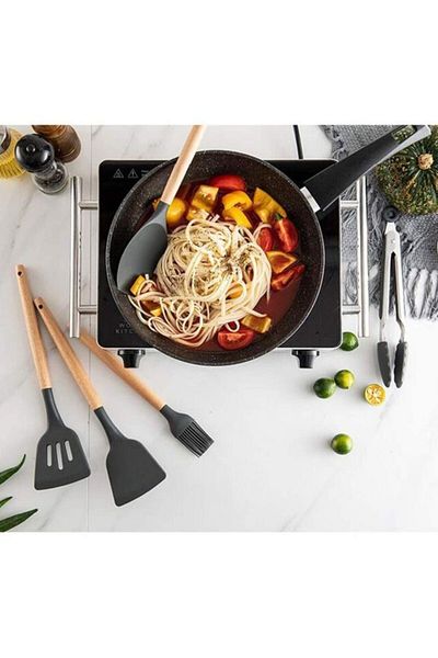 ALMUFARREJ 12-Piece Silicone Spatula Set with Wooden Handle Kitchen Utensils