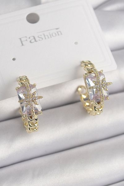 robotrend Brass Gold Color Zircon Stone Polar Star Embroidered Women's Earrings
