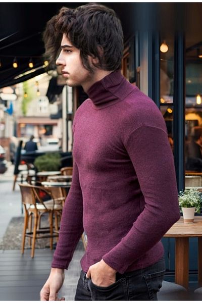 MilenyumCollection Men's Burgundy Camisole Turtleneck Sweater