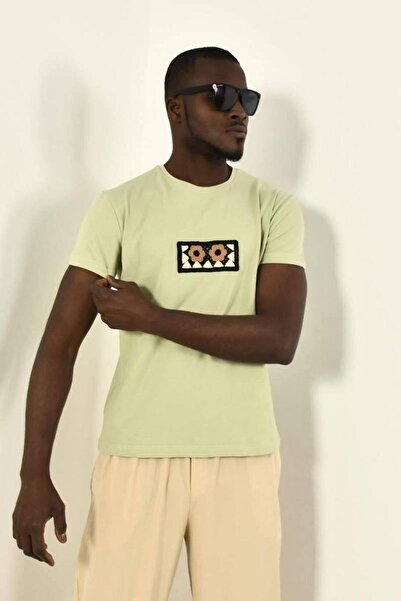 DAVID&GERENZO Μαύρο μπλουζάκι με λαιμόκοψη με λεπτομέρεια από διχτυωτό λουλούδι