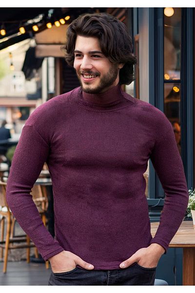 MilenyumCollection Men's Burgundy Camisole Turtleneck Sweater