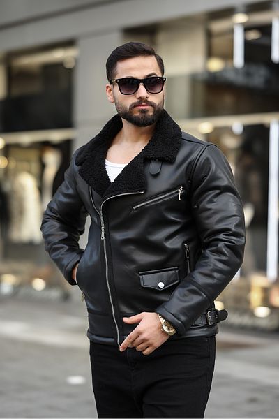 BOYS MANS Ανδρικό Northern Leather Jacket Winter Μαύρο δερμάτινο μπουφάν