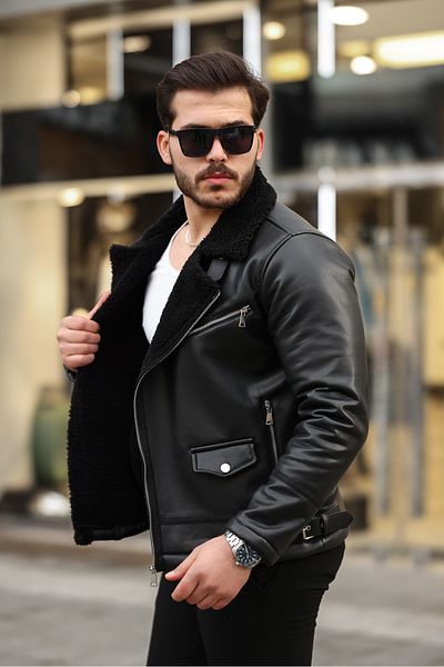 Boymen Men's North Leather Coat Winter Leather Jacket Windproof