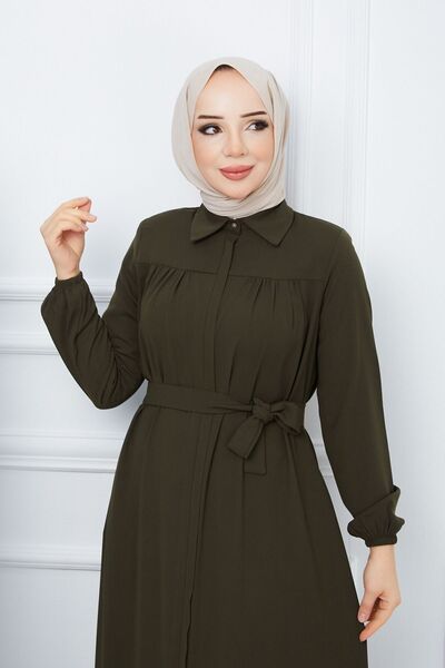 MODA ESRE FASHION TESETTÜR GİYİM ROBALI BÜZGÜLÜ KUŞAKLI FERACE