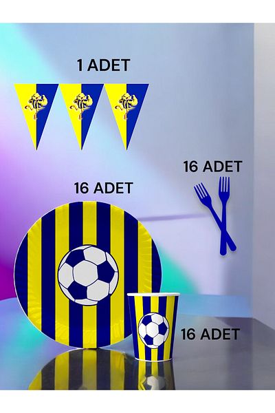 VibeHome 16 Person Navy Blue Yellow Fan S Pack - Birthday Party and Fun Events