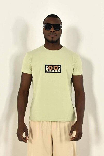 DAVID&GERENZO Μαύρο μπλουζάκι με λαιμόκοψη με λεπτομέρεια από διχτυωτό λουλούδι