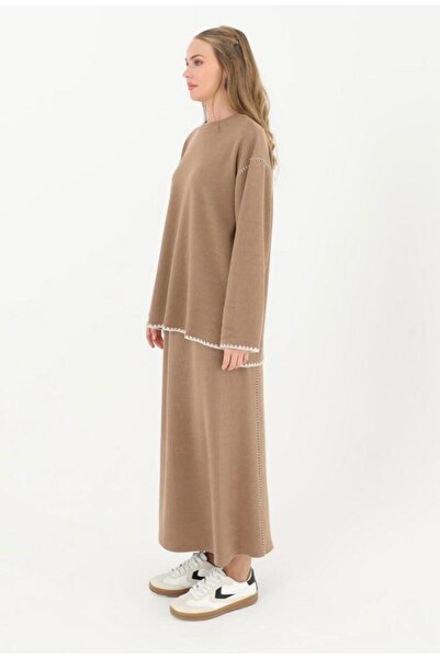 Puane Rstm Boutique Polka Dot Corduroy Skirt Set with Chain Detail Skirt