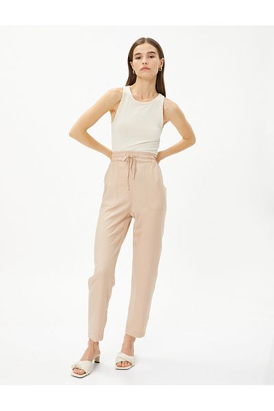 Koton Viscose Carrot Trousers with Tie Waist
