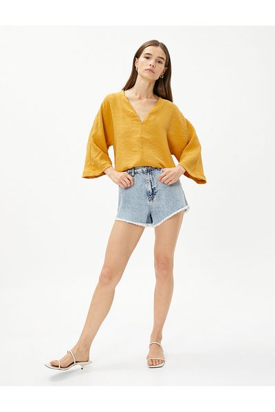 Koton Crop Blouse V-Neck Short Sleeve
