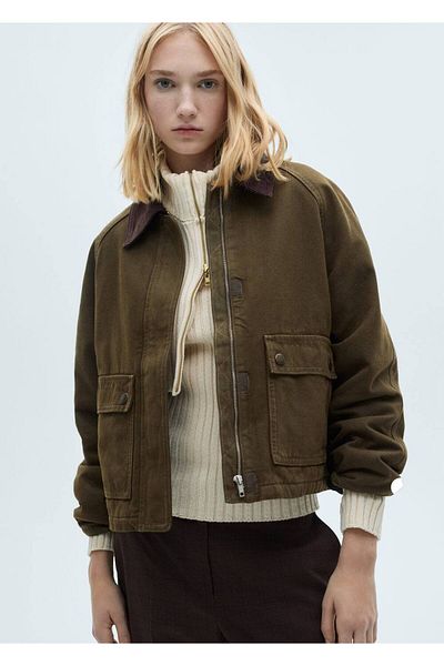 MANGO Woman Denim Parka with Contrast Collar
