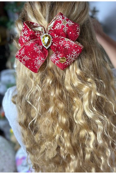 Queen Nelly Red Velvet - French Ribbon, Big Silvery and Rhinestone Snowflake Pattern Bow Automatic Buckle