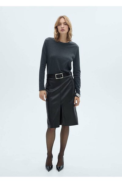 MANGO Woman Leather look pencil skirt