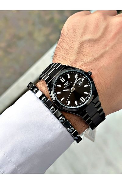 FERRO Black Color Classic Eyepiece Calendar Men's Wrist Watch + Bracelet