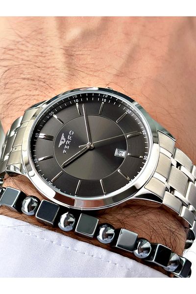 FERRO Silver Color Classic Model Steel Band Men's Wrist Watch + Bracelet