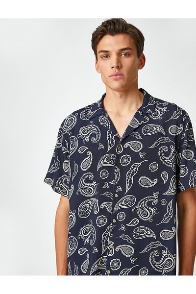 Koton Short Sleeve Shirt Turn-down Collar Shawl Print Detail