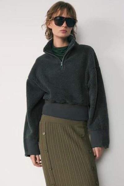 Madmext Women's Sheepskin Sweatshirt with Smoked Zipper Collar Mg2261
