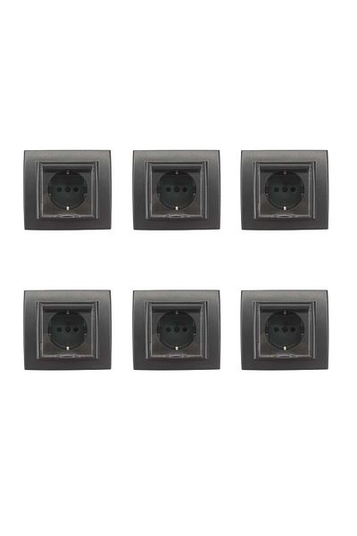 OVİVO Ovivo 6 Pieces Smoked Covered Grounded Socket and Frame Set